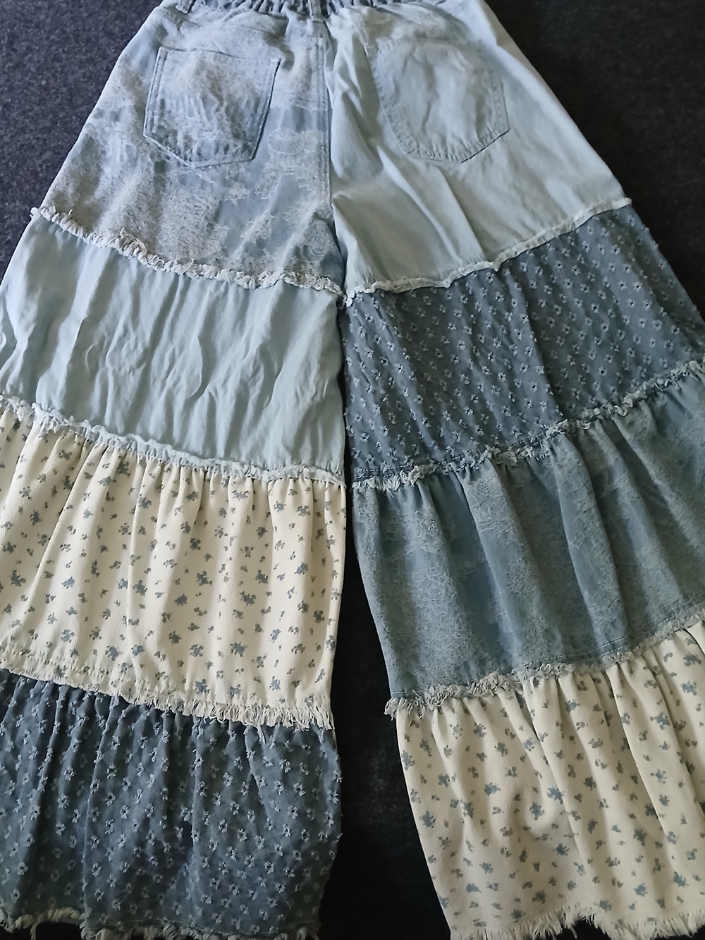 POL Patchwork Wide-Leg Pants in Light Blue and Cream - Picture 5 of 5